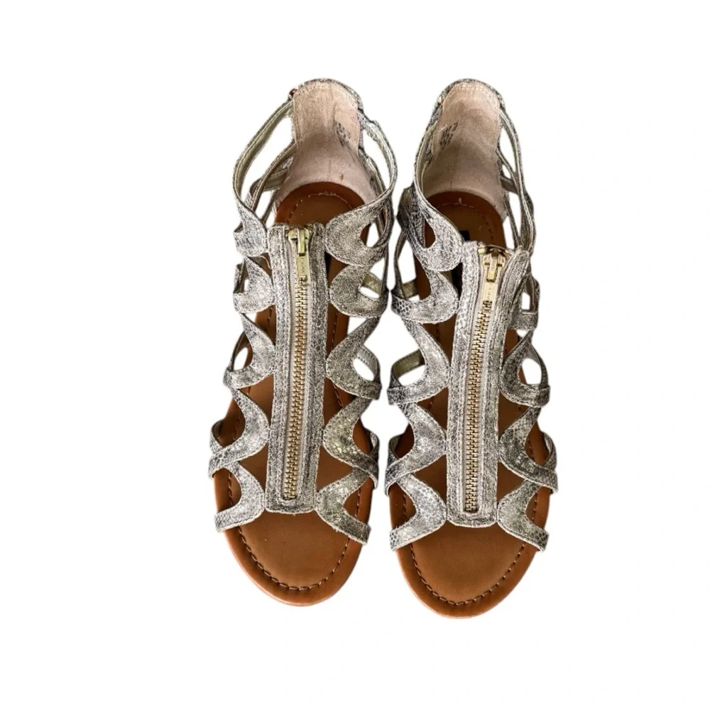 Material Girl Molive Zip Up Faux Snake Print Sandals Size 7.5